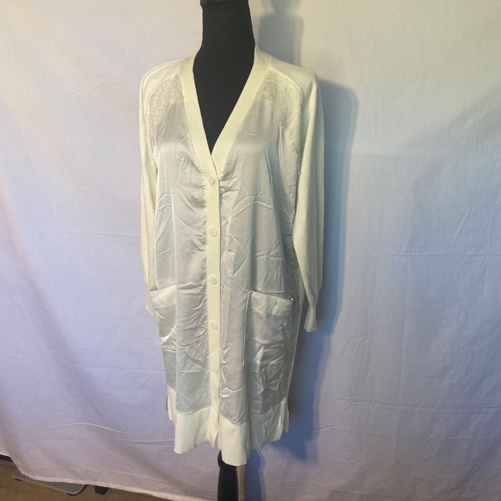 TWINSET MILANO Women Lace Trim Cardigan Oversized‎ Sweater Dress Night Robe XS